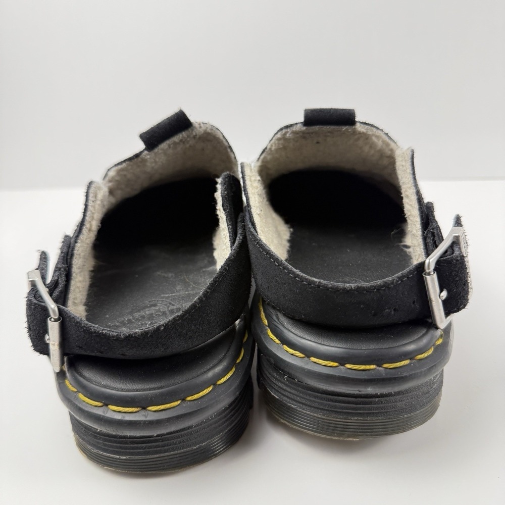 Dr. Martens Black Suede Mule Clogs with Yellow Welt Stitch - Zebzag - Picture 7 of 11